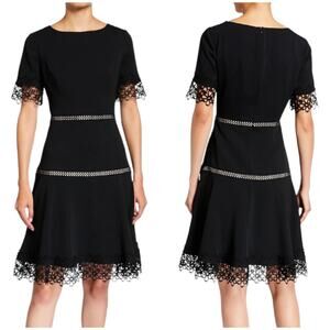 Shani NWT Lace-Trim Crepe Fit & Flare Dress Black Size 4 Crepe Career Wedding